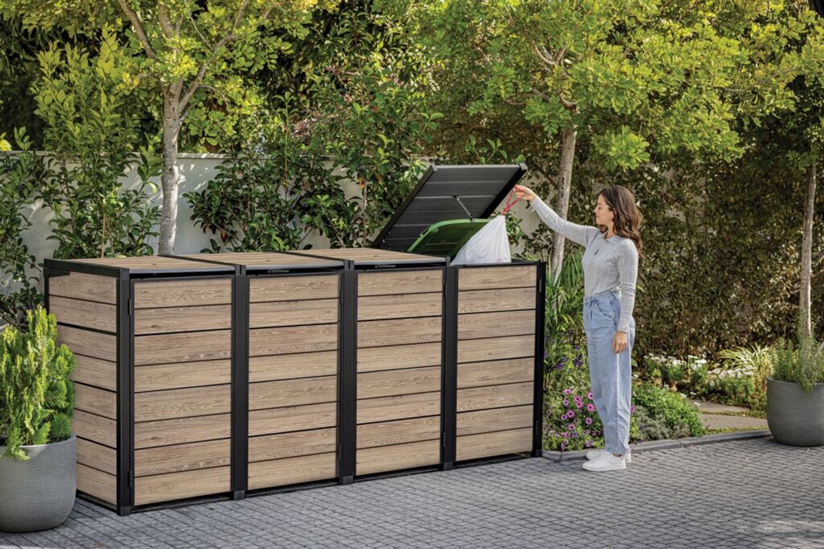 Keter Hide Away Containerberging - 4x 240L - Ashwood