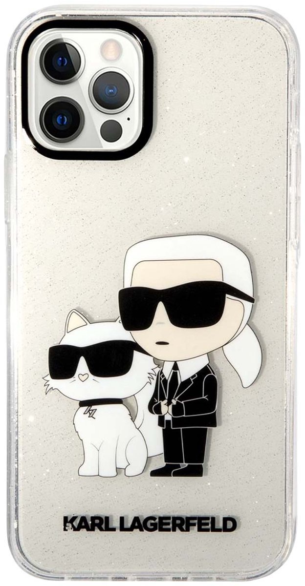 Karl Lagerfeld, Hoesje geschikt voor iPhone 12 / 12 Pro - met Glitters & Karl & Choupette NFT Patroon, Transparant