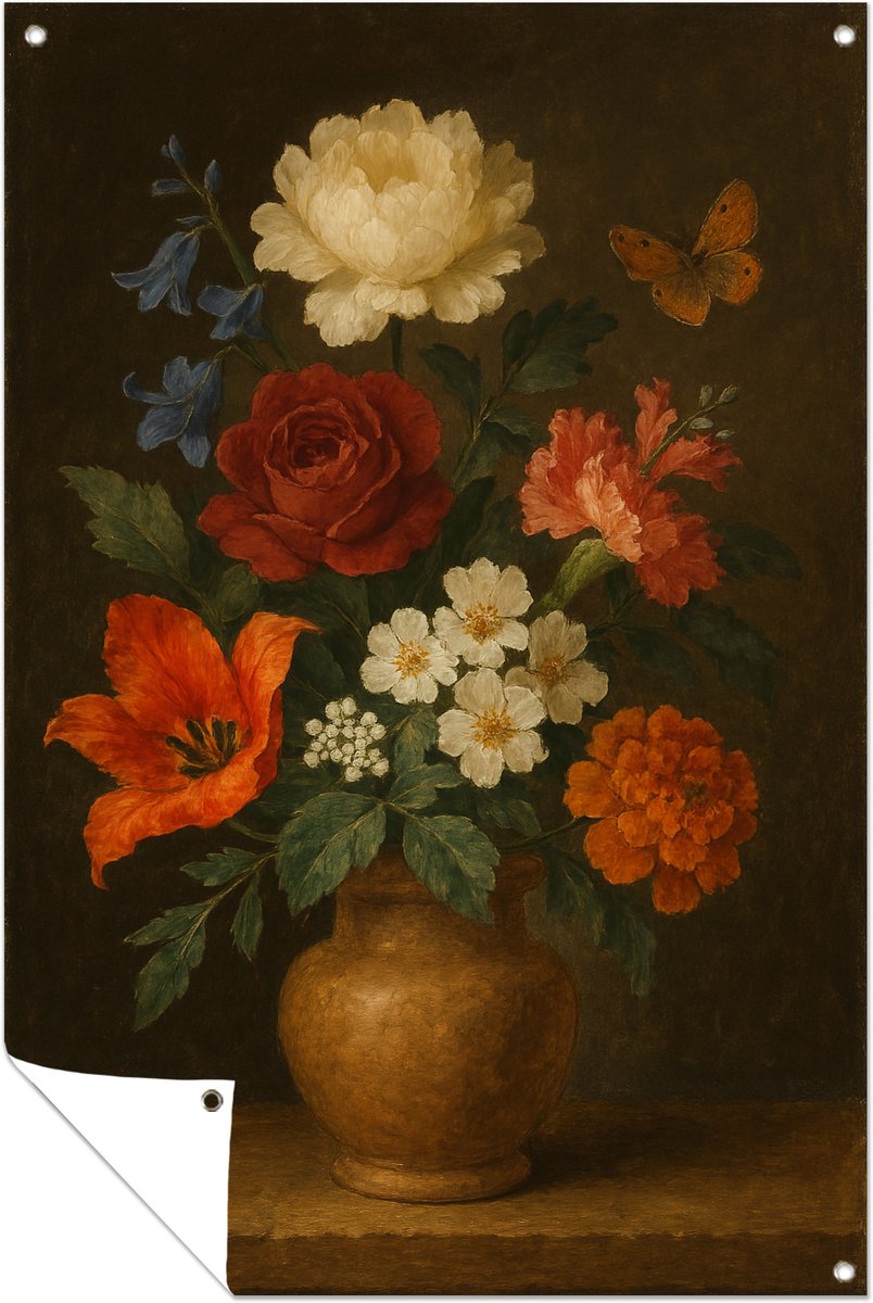 Vaas met bloemen – schutting decoratie – buiten – Tuinposter – 60x90 cm