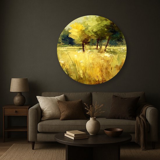Zomerse boomweide – wandcirkel – ronde wandprint – Forex muurcirkel – 100x100 cm