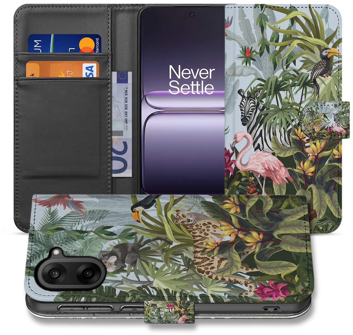 OnePlus Nord CE 5 Bookcase Hoesje met Jungle Design, Pasjes en PU-Leer Bescherming