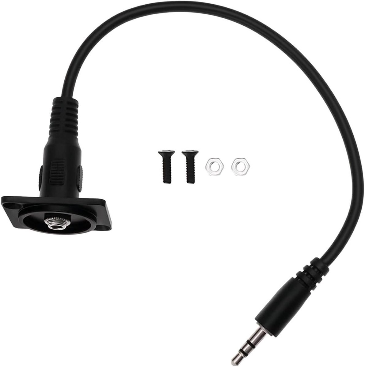 Audio-adapter - TRS - panel mount - mannelijk naar vrouwelijk - extender - schroeven - moeren - smartphone - laptop - tablet - geschikt voor 3.5mm - kleur zwart - 200mm - 1 stuk.
