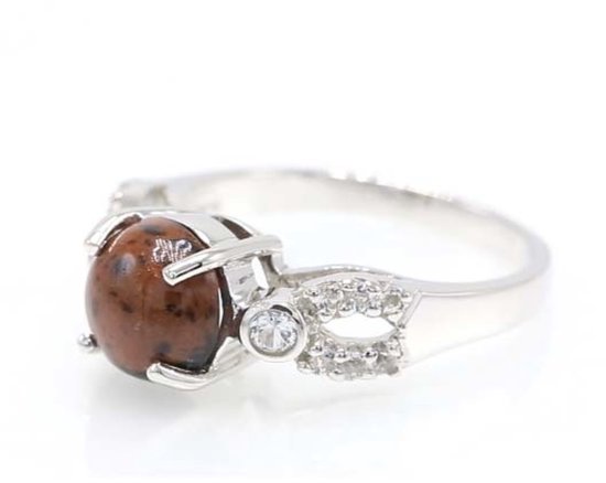 Cavill Bague Argentée Acajou Obsidienne 1,4 ct avec Topaze Blanche 925 Argent Sterling Élégante Pierres Précieuses Naturelles Cabochon Bague
