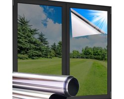 1 rol privacyfolie met eenrichtingszicht - 40 × 100 cm - Spiegelende folie - Warmte-isolatie, zonwering, UV-bescherming, anti-verblindingsfolie - Dag en nacht transparant - Geschikt voor thuis en op kantoor - Zwart en zilver