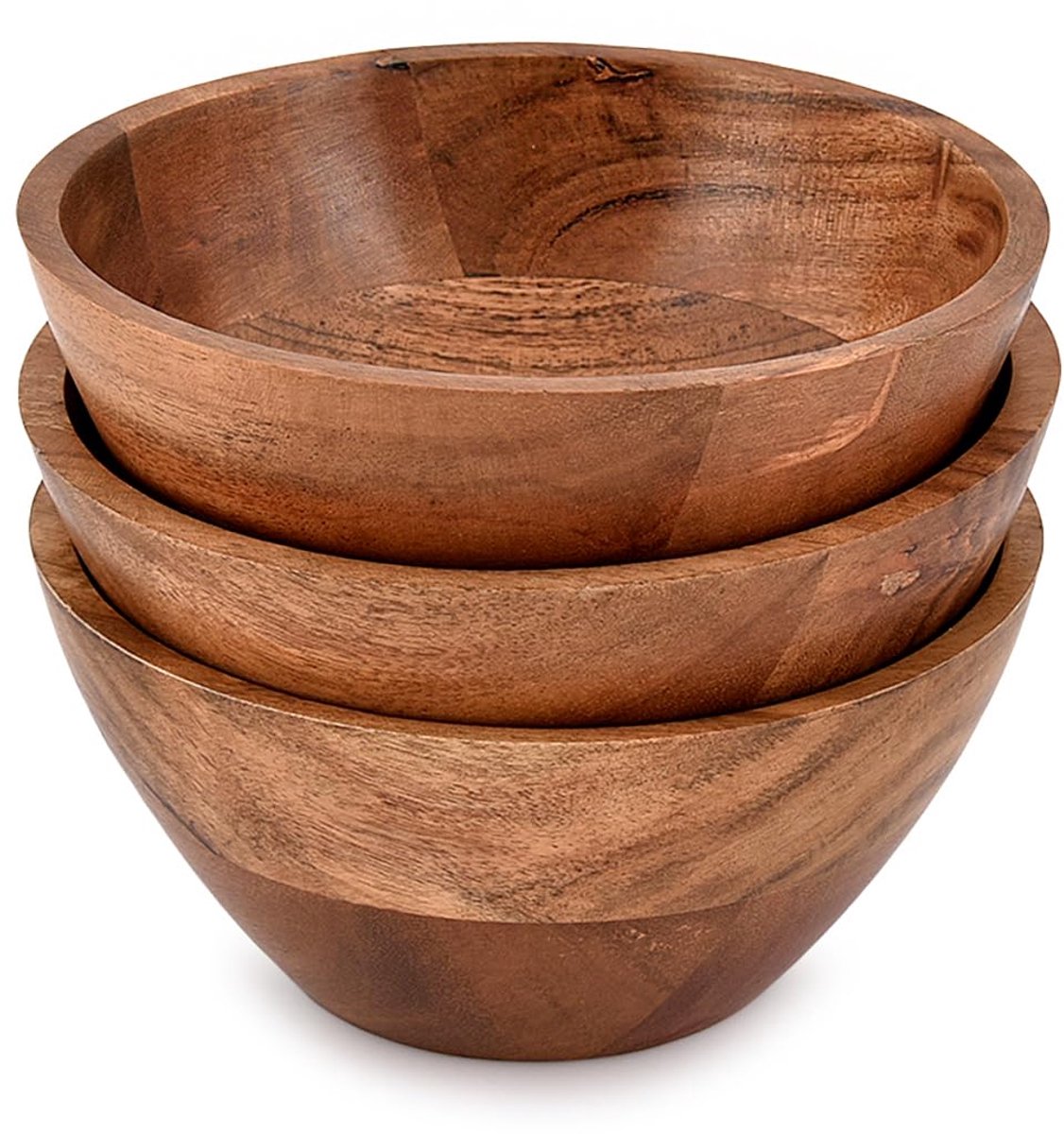Unyqoos® Set van drie houten schalen met mini bekers voor dips en kruiden