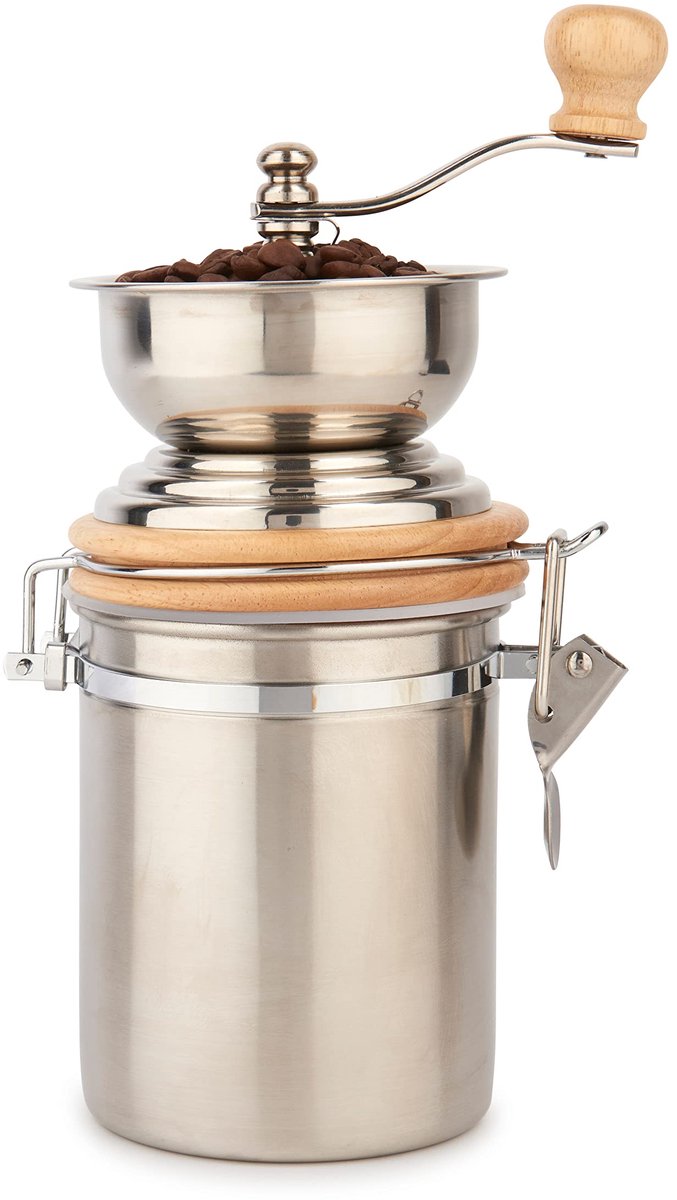 Unyqoos® Traditionele handmatige koffiemolen voor perfecte versgemalen koffie, Zilver, Roestvrij staal