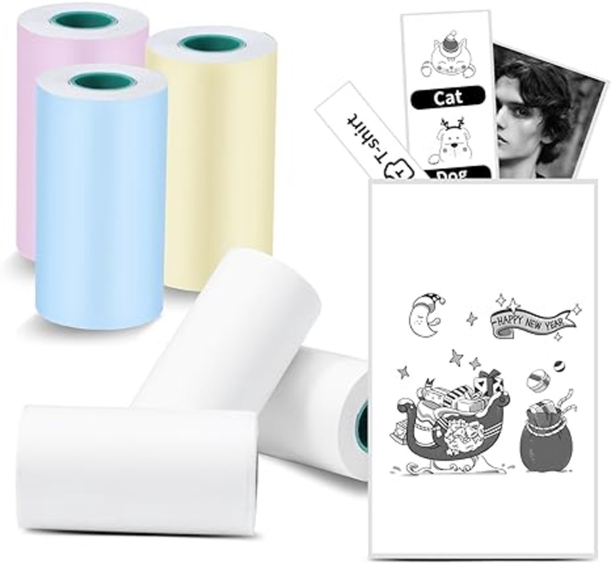 Vyzio - 11 Rollen Thermisch Papier - Mini Printer Navulling - 8x Wit + 3x Gekleurd - Pocket Printer Papier - ROLLS - MULTIROLLS