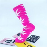 3 Pairs High Tube Hemp Leaves Female Men Trend Wild Maple Leaf Students Cotton European and American Style Socks(Rose Red and White)