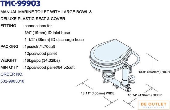 TMC Manual Marine Toilet Standard - Marine WC Mit Porzellan-Becher
