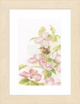 Lanarte borduurpakket Roze bloemen met klein vogeltje Marjolein bastin aida pn-0149990