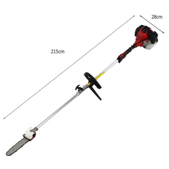T-Mech - Bosmaaier - 5 in 1 Tuin Multi Tool - 52cc Benzine - Kettingzaag Grasmaaier Heggenschaar - Mes en Draad - Verlengstuk