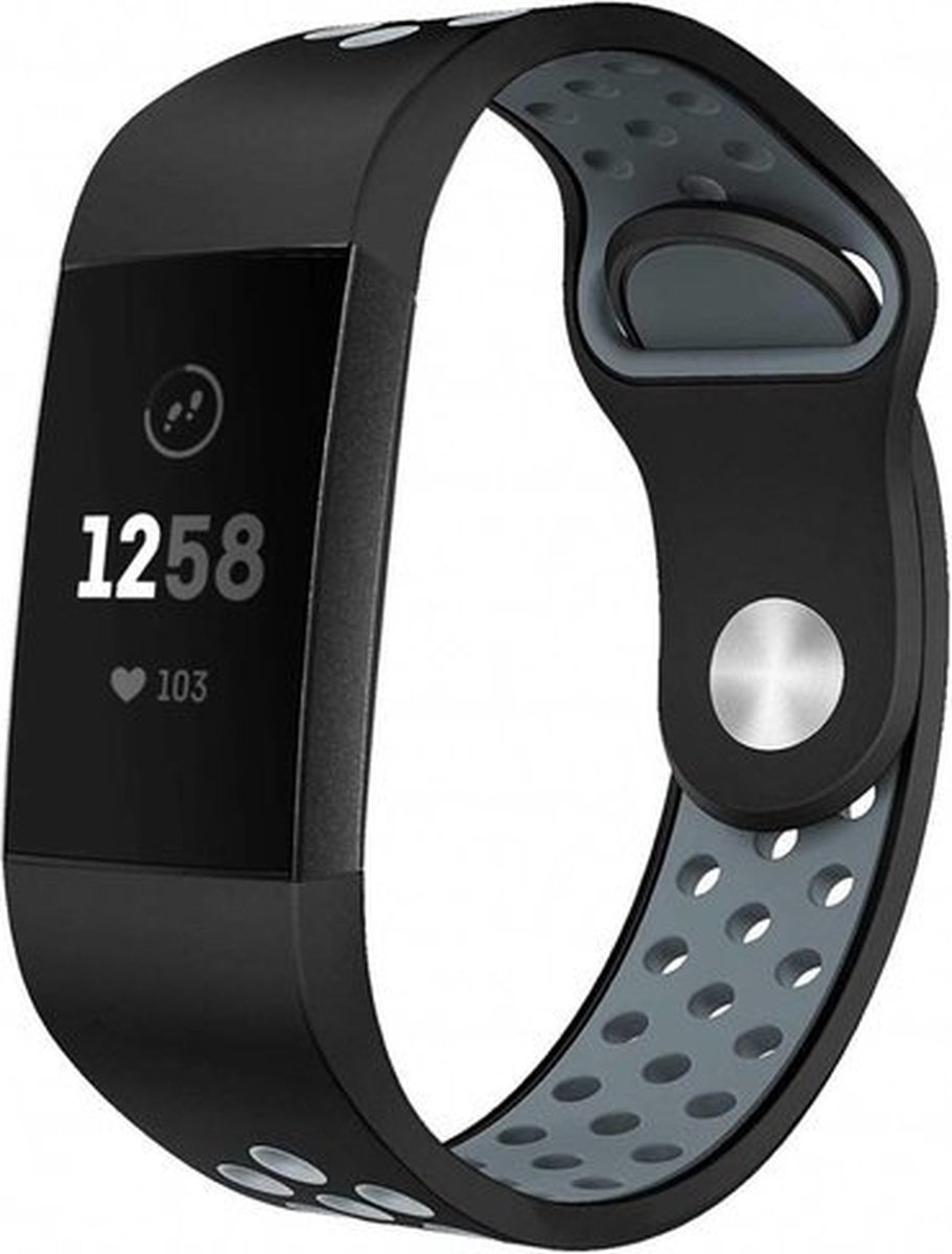 Fitbit Charge 3 sportband (zwart grijs) - Afmetingen: Maat S