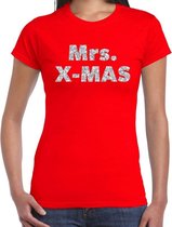 Foute Kerst t-shirt - Mrs. x-mas - zilver / glitter - rood - dames - kerstkleding / kerst outfit XS