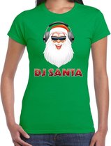 Fout kerstshirt / t-shirt groen DJ Santa met koptelefoon voor dames - kerstkleding / christmas outfit S