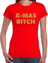 Foute Kerst t-shirt - x-mas bitch - goud / glitter - rood - dames - kerstkleding / kerst outfit XL