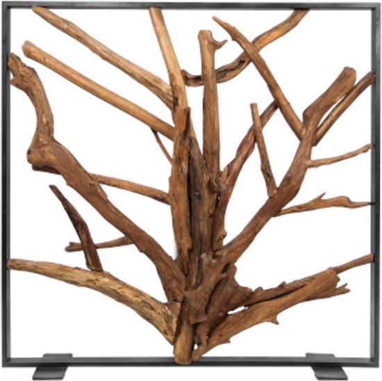 kamerscherm Tulum Teak Roomdivider - hout wortel met zwart metalen frame bol.com
