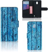 Smartphone Hoesje Nokia 1 Plus Book Style Case Blauw Wood