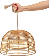 2 x Boho lamp hanglamp met batterij afstandsbediening plafondlamp zonder stroom stroomaansluiting hanglamp batterij aangedreven draagbare paraplu rotan lampenkap IP44 waterdicht buitenverlichting