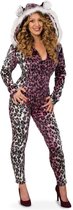 Panter catsuit pluche met muts voor dame maat 38