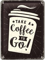 Take A Coffee To Go ! Metalen wandbord in reliëf 15 x 20 cm.