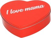 Rood I Love Mama hart blik cadeau snoepblik/bewaarblik 18 cm - Moederdag kado - Cadeauverpakking rode hartjes opbergblikken/voorraadblikken