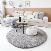 Hoogpolig vloerkleed shaggy Trend effen rond - lichtgrijs 120 cm rond