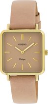 OOZOO Vintage series - Gouden horloge met grijs roze leren band - C9942 - Ø29