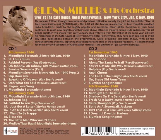 Live At Cafe Rouge, Nyc Jan. & Nov. 1940