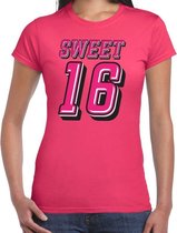 Sweet 16 cadeau t-shirt voor dames - roze fuchsia - 16de verjaardag / jarig shirt / outfit L