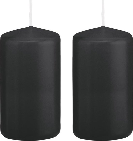 2x Zwarte cilinderkaars/stompkaars 6 x 12 cm 40 branduren - Geurloze kaarsen - Woondecoraties