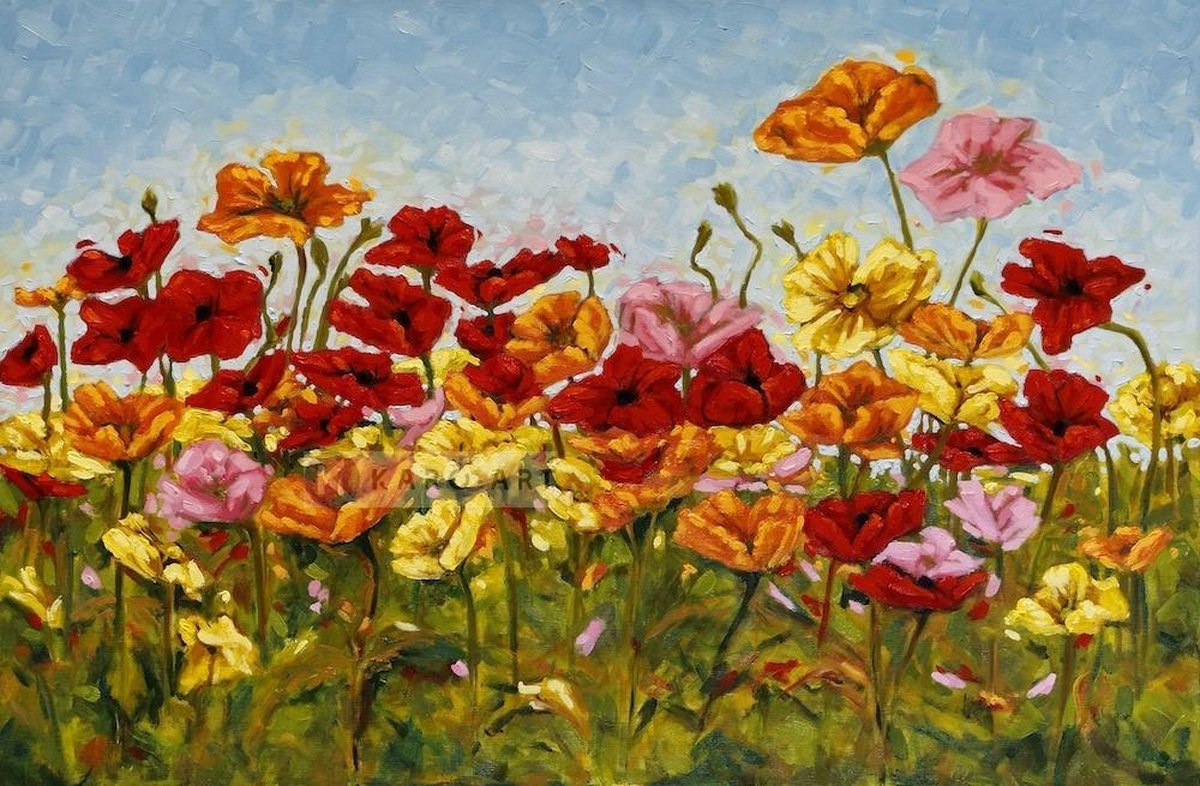 karo-art Afbeelding op acrylglas - Kleurrijke klaprozen, print op acrylglas Multikleur