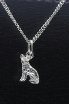 Zilveren Kat korthaar zittend klein ketting hanger