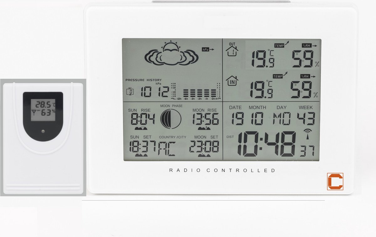Bol.com Cresta Care DTX370 Draadloos weerstation voor binnen en buiten weergave van temperatuur weervoorspelling en luchtvochtig... aanbieding