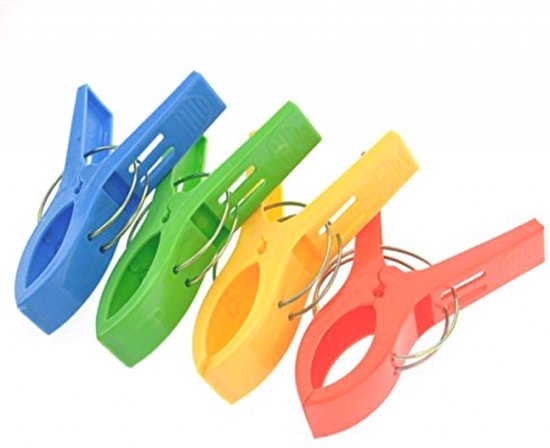 Handdoek/strandlaken knijpers - 4x - gekleurd - kunststof - 15 cm bestellen
