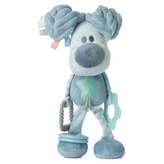 Pluche honden activiteiten knuffel Woezel blauw 27 cm - Baby activiteiten speelknuffels - Woezel en Pip - Bon Ton Toys