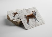 Hond Shiba Inu | Houten Onderzetters 6 Stuks