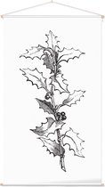 Ilex Hulst zwart-wit (Holly Branch) - Foto op Textielposter - 60 x 90 cm