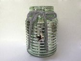 Kerstdecoraties - Vase W/ribbon&star Green Shine D11h15.5cm