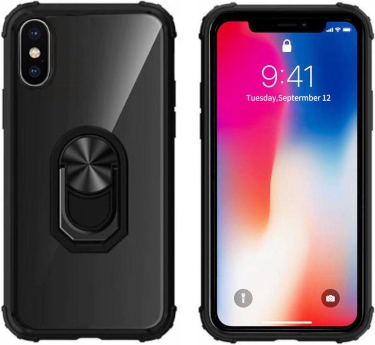 BackCover Ring voor Apple iPhone Xr Transparant Zwart