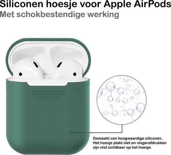 Case Geschikt voor AirPods Hoesje Hoes Siliconen Met Clip Cover - Hoesje Geschikt voor Apple Airpods 1/2 Siliconen Met Clip - Midnight Green - BTH