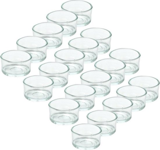 20x Theelichthouders/waxinelichthouders van glas 4,2 x 3 cm - Glazen kaarsenhouders - Woondecoraties