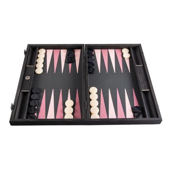 Thumbnail van een extra afbeelding van het spel Leatherette Black & Dusty Pink Backgammon - 48x30cm - met 2 schaduwen  Top Kwaliteit