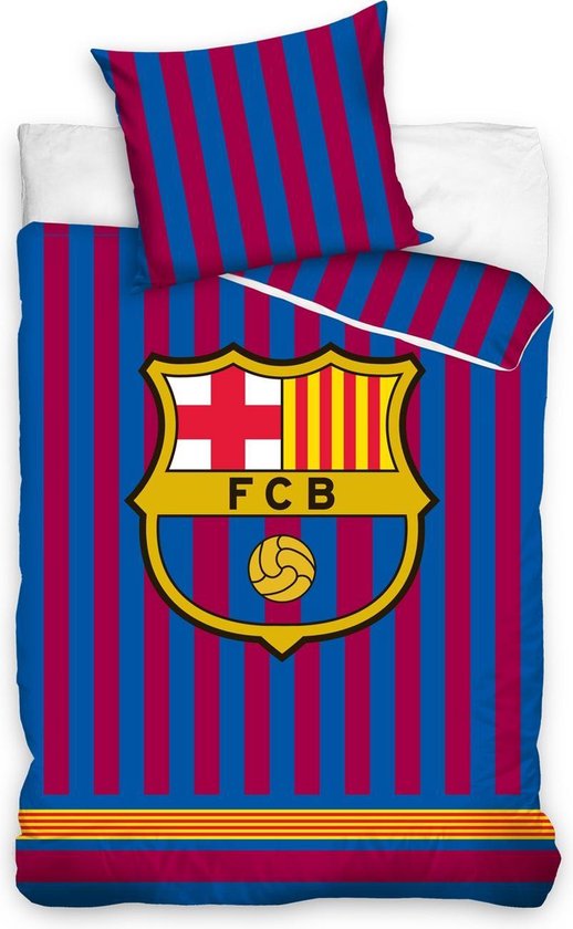 FC Barcelona Striped Dekbedovertrek - Eenpersoons - 140x200 cm - Rood/Blauw