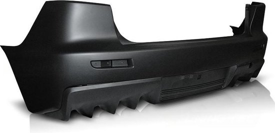 Zwarte achterbumper in EVO-stijl voor Mitsubishi Lancer 2009-2015, met scherpe lijnen en diffuser.