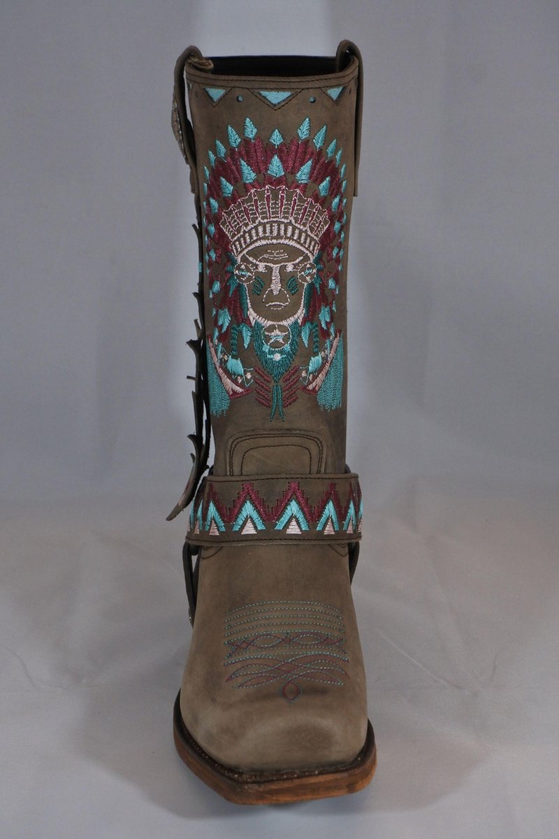 Sendra boots half hoog in het dark taupe met turquoise en bordo - maat 38 |  bol.com