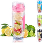 Relaxdays waterfles met fruit filter - drinkbus met infuser - BPA-vrij - fruitwater - roze
