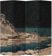 Fine Asianliving Japans Kamerscherm Oosters Scheidingswand B160xH180cm 4 Panelen Japanse Haven Nacht