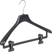 De Kledinghanger Gigant - 10 x Mantel / kostuumhanger kunststof zwart met schouderverbreding en anti-slip knijpers, 42 cm