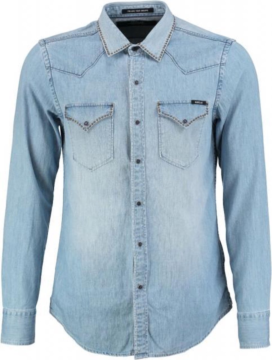 Replay slim fit denim overhemd drukknopen valt kleiner Maat M bol
