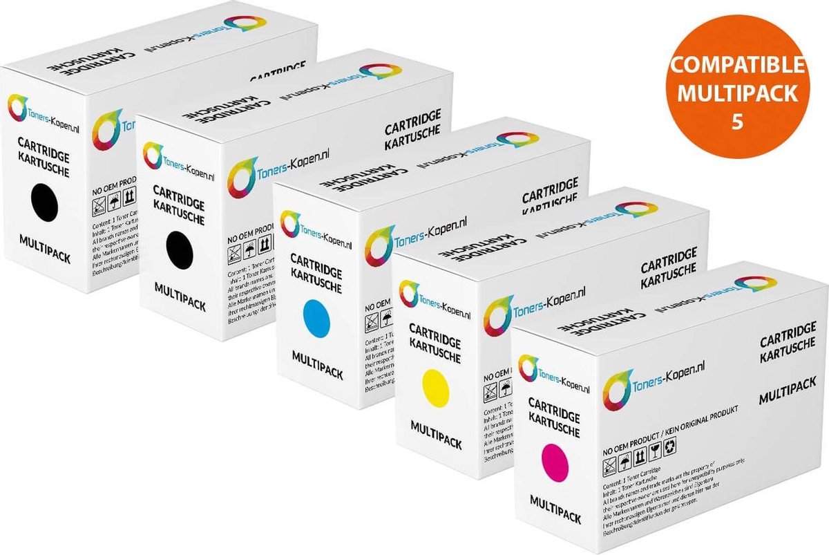 HP L0S07AE / F6T81AE - Inktcartridge Multipack 5-delig - 2x Zwart, 1x Cyaan, 1x Magenta, 1x Geel - Huismerk Compatible - Geschikt voor HP PageWide Pro 452 Series HP PageWide Pro 452dn HP PageWide Pro 452dw HP PageWide Pro 477 Series